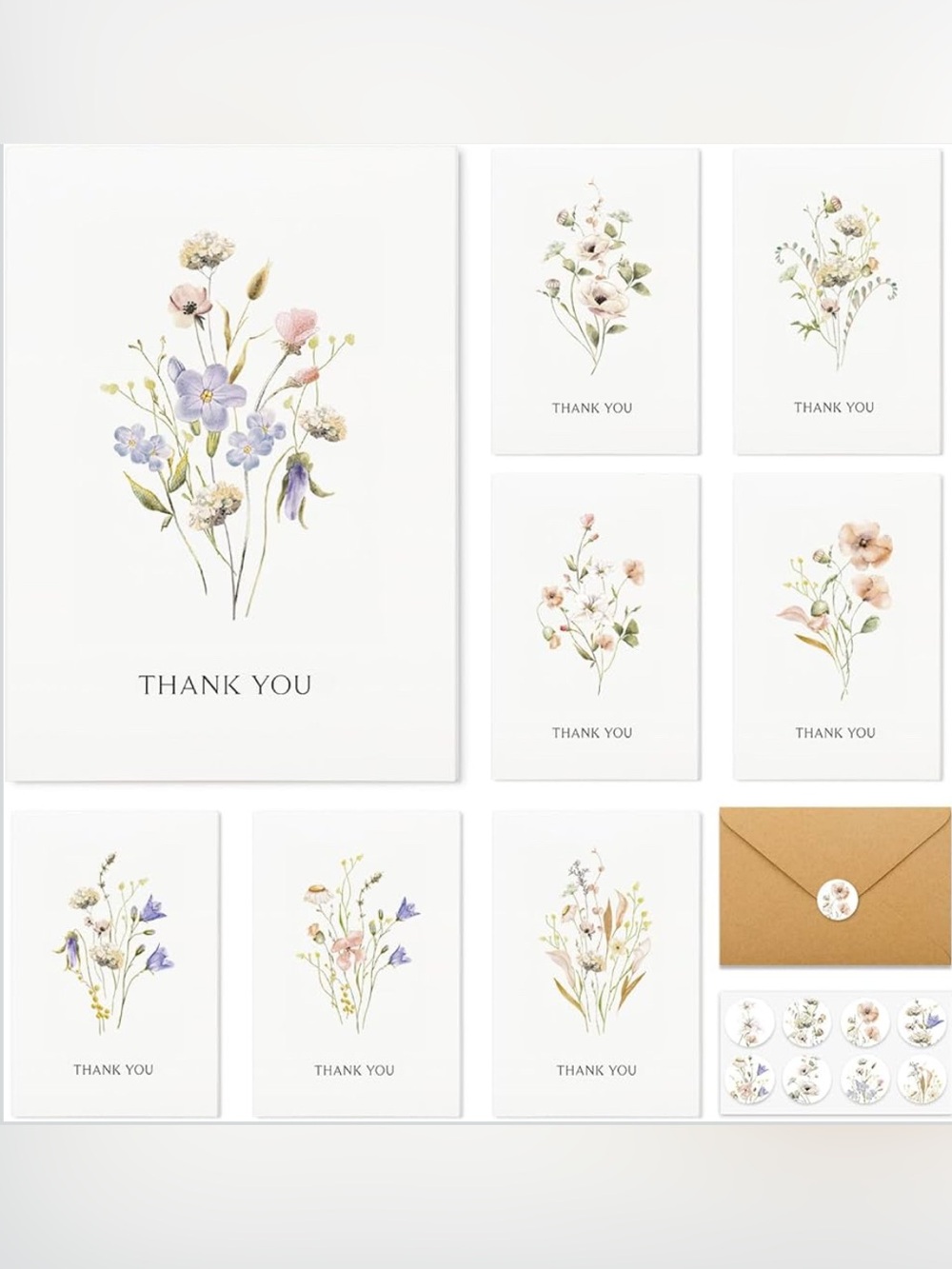 Assorted Floral Thank You Card Set - 10 Per Set
